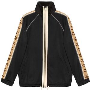 Gucci Oversized Technical Jersey Jacket with GG logo ribbon sleeves